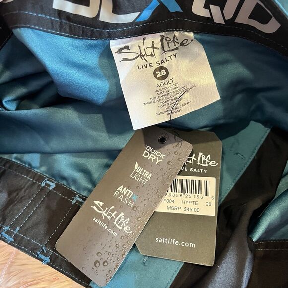 NWT Salt Life SLX-QD Teal Blue Men’s Swim Trunks Size 28 HYPDE Quick Dry - Picture 11 of 13